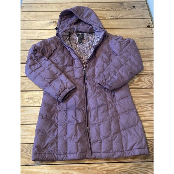 Royal Robbins Hooded Down Puffer Jacket Coat Size Small Women’s Purple Full Zip